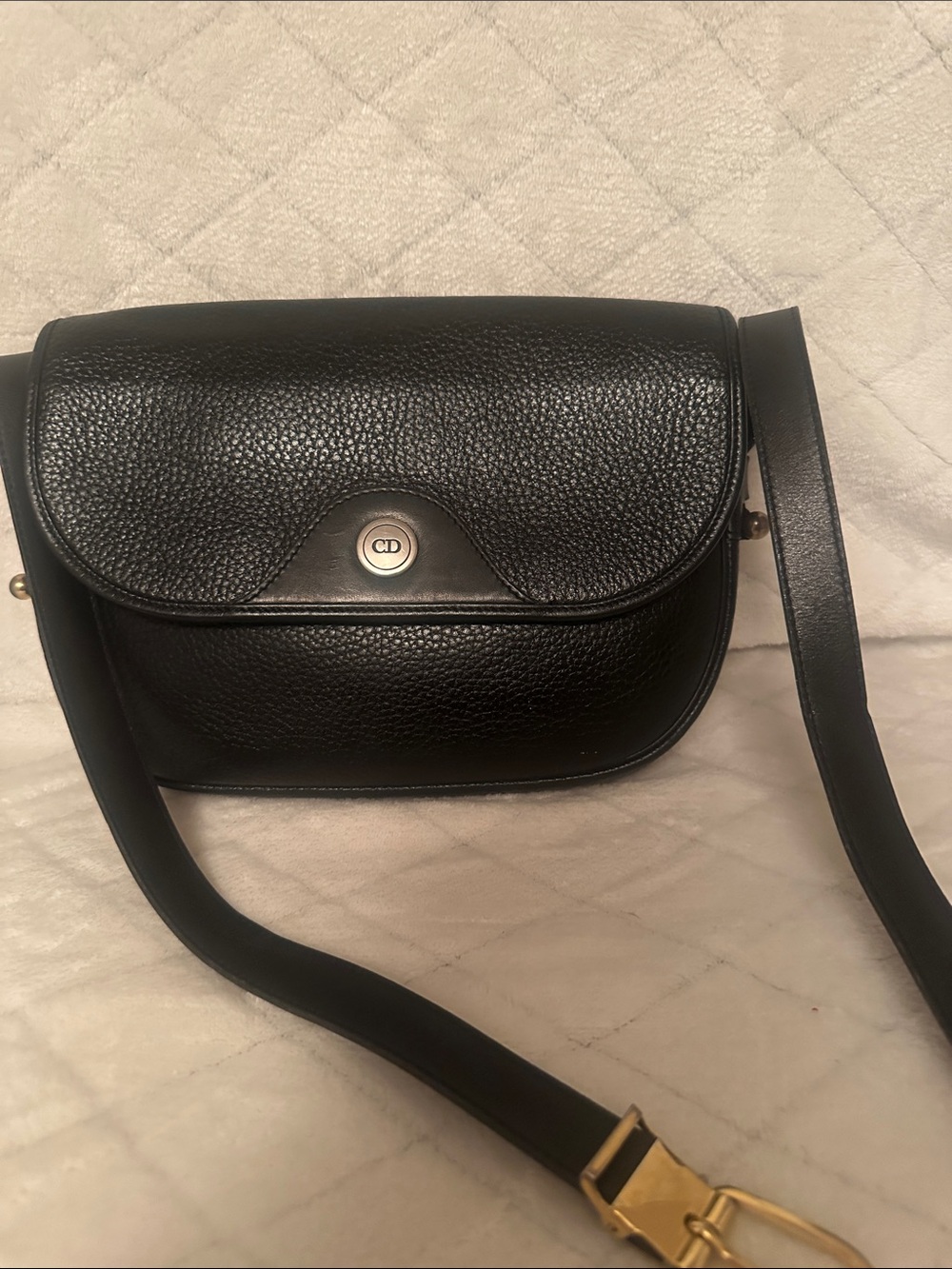 Dior Black Pebbled Leather Crossbody with Gold-Tone Hardware